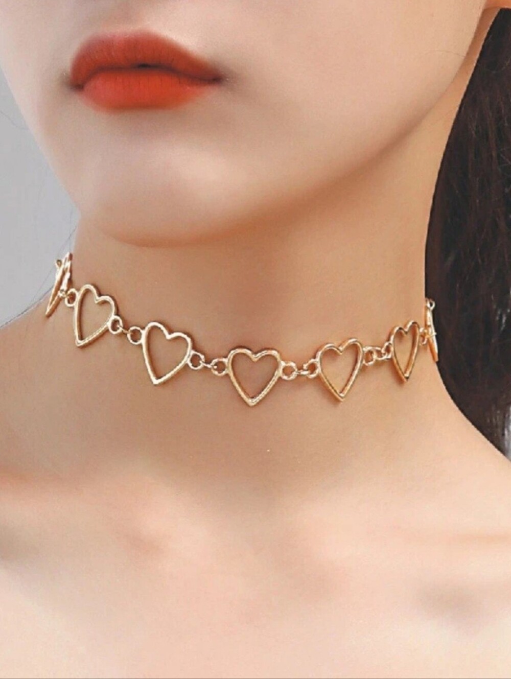 Gold Heart Link Necklace Love Infinity Eternity Clavicle Chain Choker Necklace